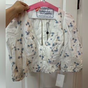 For Love And Lemons White and Blue Floral Blouse